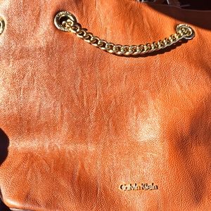 Calvin Klein brown leather crossbody tote